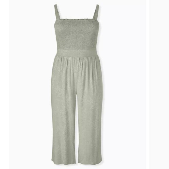 torrid Pants - TORRID (2X) Sage Green Jacquard Smocked Culotte Jumpsuit NWT